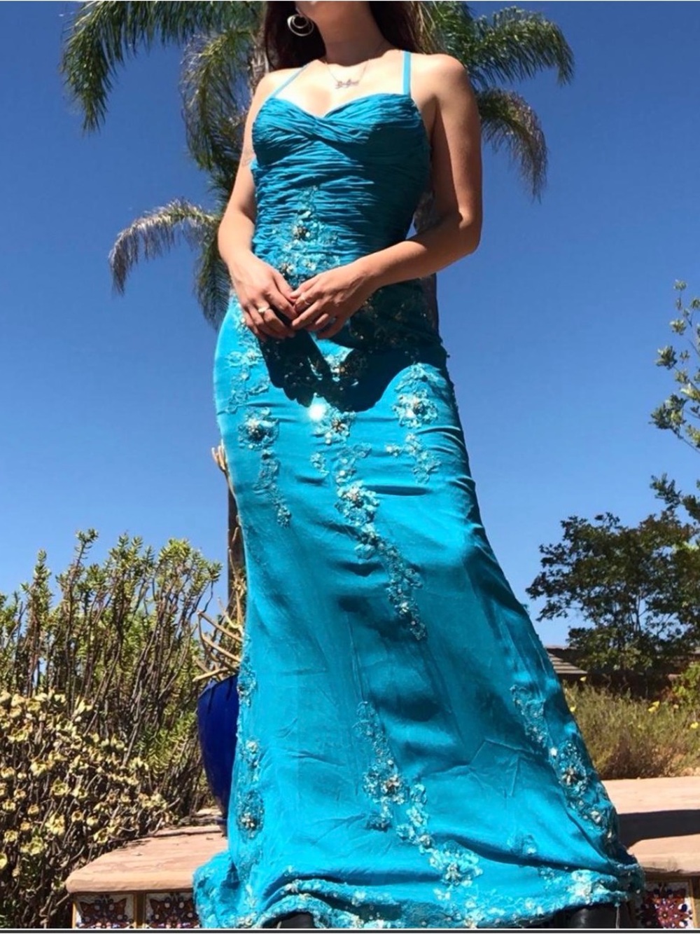 Turquoise Beaded Evening Dress